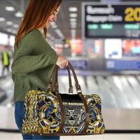Aotearoa Ngati Raukawa Travel Bag Maori Tribal Yellow And Navy Paua Shell Pattern