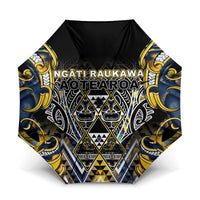 Aotearoa Ngati Raukawa Umbrella Maori Tribal Yellow And Navy Paua Shell Pattern
