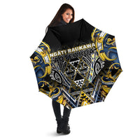 Aotearoa Ngati Raukawa Umbrella Maori Tribal Yellow And Navy Paua Shell Pattern