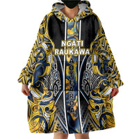 Aotearoa Ngati Raukawa Wearable Blanket Hoodie Maori Tribal Yellow And Navy Paua Shell Pattern