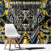 Aotearoa Ngati Raukawa Window Curtain Maori Tribal Yellow And Navy Paua Shell Pattern