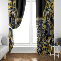 Aotearoa Ngati Raukawa Window Curtain Maori Tribal Yellow And Navy Paua Shell Pattern