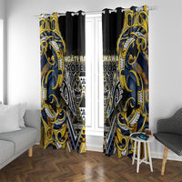 Aotearoa Ngati Raukawa Window Curtain Maori Tribal Yellow And Navy Paua Shell Pattern