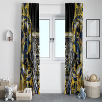 Aotearoa Ngati Raukawa Window Curtain Maori Tribal Yellow And Navy Paua Shell Pattern