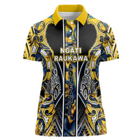 Aotearoa Ngati Raukawa Women Polo Shirt Maori Tribal Yellow And Navy Paua Shell Pattern