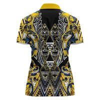 Aotearoa Ngati Raukawa Women Polo Shirt Maori Tribal Yellow And Navy Paua Shell Pattern