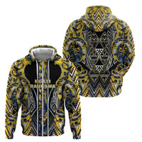 Aotearoa Ngati Raukawa Zip Hoodie Maori Tribal Yellow And Navy Paua Shell Pattern