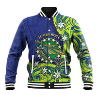 Cook Islands Language Week Baseball Jacket Flying Fish 15 Stars Tribal Patterns