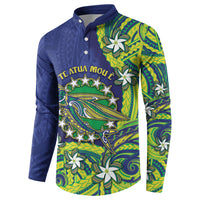 Cook Islands Language Week Button Sweatshirt Flying Fish 15 Stars Tribal Patterns