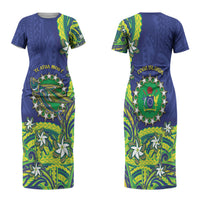 Cook Islands Language Week Couples Matching Short Sleeve Bodycon Dress and Hawaiian Shirt Flying Fish 15 Stars Tribal Patterns DT05 - Polynesian Pride