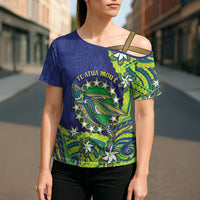Cook Islands Language Week Cross Shoulder Shirt Flying Fish 15 Stars Tribal Patterns