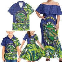 Cook Islands Language Week Family Matching Off Shoulder Maxi Dress and Hawaiian Shirt Flying Fish 15 Stars Tribal Patterns DT05 - Polynesian Pride