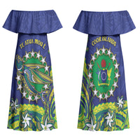 Cook Islands Language Week Family Matching Off Shoulder Maxi Dress and Hawaiian Shirt Flying Fish 15 Stars Tribal Patterns DT05 Mom's Dress Green - Polynesian Pride
