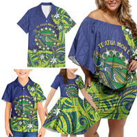Cook Islands Language Week Family Matching Off Shoulder Short Dress and Hawaiian Shirt Flying Fish 15 Stars Tribal Patterns DT05 - Polynesian Pride
