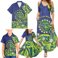 Cook Islands Language Week Family Matching Summer Maxi Dress and Hawaiian Shirt Flying Fish 15 Stars Tribal Patterns DT05 - Polynesian Pride