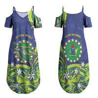 Cook Islands Language Week Family Matching Summer Maxi Dress and Hawaiian Shirt Flying Fish 15 Stars Tribal Patterns DT05 Mom's Dress Green - Polynesian Pride