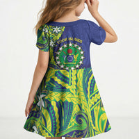 Cook Islands Language Week Kid Short Sleeve Dress Flying Fish 15 Stars Tribal Patterns DT05 - Polynesian Pride
