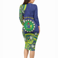 Cook Islands Language Week Long Sleeve Bodycon Dress Flying Fish 15 Stars Tribal Patterns DT05 - Polynesian Pride