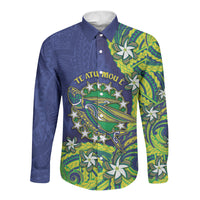 Cook Islands Language Week Long Sleeve Button Shirt Flying Fish 15 Stars Tribal Patterns DT05 Unisex Green - Polynesian Pride