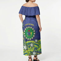 Cook Islands Language Week Off Shoulder Maxi Dress Flying Fish 15 Stars Tribal Patterns DT05 - Polynesian Pride