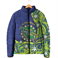 Cook Islands Language Week Padded Jacket Flying Fish 15 Stars Tribal Patterns