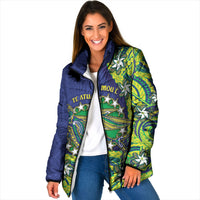 Cook Islands Language Week Padded Jacket Flying Fish 15 Stars Tribal Patterns