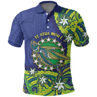 Cook Islands Language Week Polo Shirt Flying Fish 15 Stars Tribal Patterns DT05 Green - Polynesian Pride