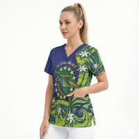 Cook Islands Language Week Scrub Top Flying Fish 15 Stars Tribal Patterns