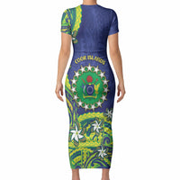Cook Islands Language Week Short Sleeve Bodycon Dress Flying Fish 15 Stars Tribal Patterns DT05 - Polynesian Pride