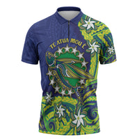 Cook Islands Language Week Zipper Polo Shirt Flying Fish 15 Stars Tribal Patterns DT05 Green - Polynesian Pride