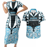 Custom Aotearoa Ngati Kahungunu Couples Matching Short Sleeve Bodycon Dress and Hawaiian Shirt New Zealand Traditional Maori Pattern DT05 Blue - Polynesian Pride