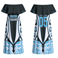 Custom Aotearoa Ngati Kahungunu Family Matching Off Shoulder Maxi Dress and Hawaiian Shirt New Zealand Traditional Maori Pattern DT05 Mom's Dress Blue - Polynesian Pride