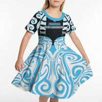 Custom Aotearoa Ngati Kahungunu Kid Short Sleeve Dress New Zealand Traditional Maori Pattern DT05 - Polynesian Pride