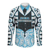 Custom Aotearoa Ngati Kahungunu Long Sleeve Button Shirt New Zealand Traditional Maori Pattern DT05 Unisex Blue - Polynesian Pride