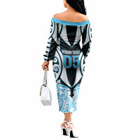 Custom Aotearoa Ngati Kahungunu Off The Shoulder Long Sleeve Dress New Zealand Traditional Maori Pattern DT05 - Polynesian Pride