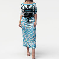 Custom Aotearoa Ngati Kahungunu Puletasi New Zealand Traditional Maori Pattern DT05 Long Dress Blue - Polynesian Pride