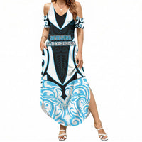 Custom Aotearoa Ngati Kahungunu Summer Maxi Dress New Zealand Traditional Maori Pattern DT05 Women Blue - Polynesian Pride