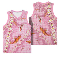 Pink Palaka Hawaiian And Japanese Basketball Jersey Sakura Lei With Koi Fish - Polynesian Pride