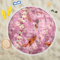 Pink Palaka Hawaiian And Japanese Beach Blanket Sakura Lei With Koi Fish - Polynesian Pride