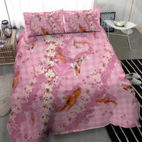 Pink Palaka Hawaiian And Japanese Bedding Set Sakura Lei With Koi Fish - Polynesian Pride