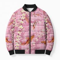 Pink Palaka Hawaiian And Japanese Bomber Puffer Jacket Sakura Lei With Koi Fish - Polynesian Pride