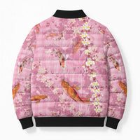 Pink Palaka Hawaiian And Japanese Bomber Puffer Jacket Sakura Lei With Koi Fish - Polynesian Pride