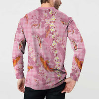 Pink Palaka Hawaiian And Japanese Button Sweatshirt Sakura Lei With Koi Fish - Polynesian Pride