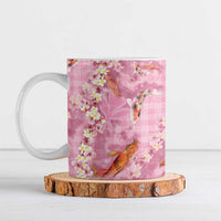 Pink Palaka Hawaiian And Japanese Ceramic Mug Sakura Lei With Koi Fish - Polynesian Pride