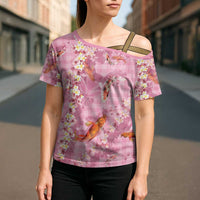 Pink Palaka Hawaiian And Japanese Cross Shoulder Shirt Sakura Lei With Koi Fish - Polynesian Pride