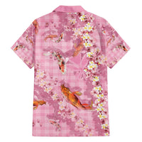 Pink Palaka Hawaiian And Japanese Family Matching Long Sleeve Bodycon Dress and Hawaiian Shirt Sakura Lei With Koi Fish - Polynesian Pride
