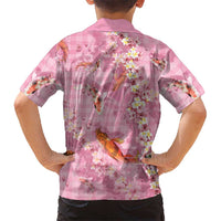 Pink Palaka Hawaiian And Japanese Family Matching Off The Shoulder Long Sleeve Dress and Hawaiian Shirt Sakura Lei With Koi Fish - Polynesian Pride