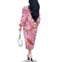 Pink Palaka Hawaiian And Japanese Family Matching Off The Shoulder Long Sleeve Dress and Hawaiian Shirt Sakura Lei With Koi Fish - Polynesian Pride