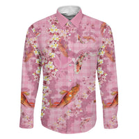 Pink Palaka Hawaiian And Japanese Family Matching Off Shoulder Maxi Dress and Hawaiian Shirt Sakura Lei With Koi Fish - Polynesian Pride