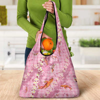 Pink Palaka Hawaiian And Japanese Grocery Bag Sakura Lei With Koi Fish - Polynesian Pride